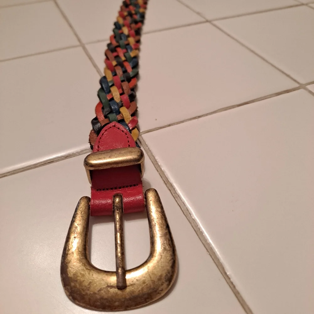 Arizona woven leather belt colorful rainbow gold braided belt size small vintage